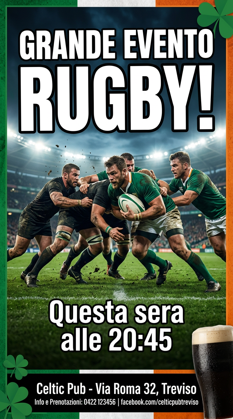 Tifosi che guardano una partita di rugby su maxischermo in un pub